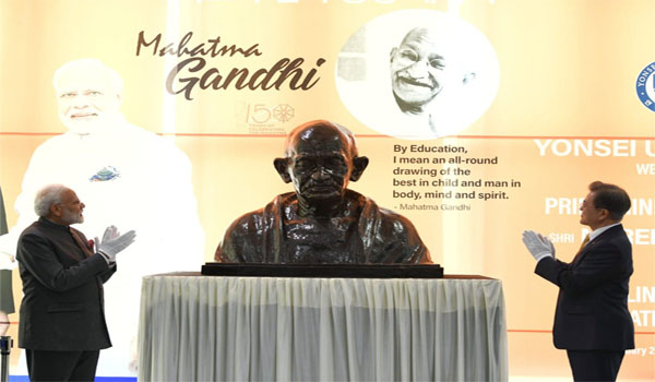 PM Modi Inaugurated Mahatma Gandhi Bust at Yonsei University