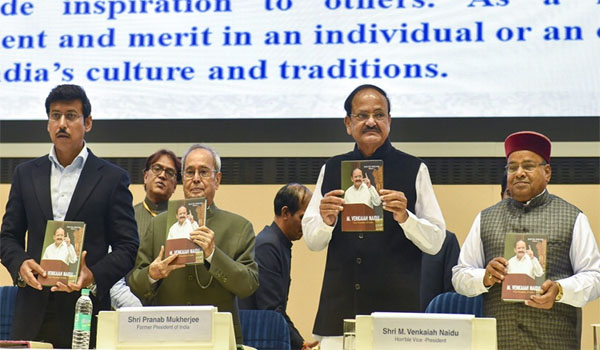 Former President Pranab Mukherjee Releases a Book of Venkaiah Naidu Speeches