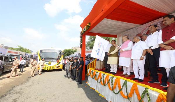 Home Minister flags off Eco-friendly electric buses in Ahmedabad