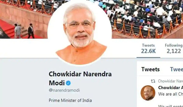 Prime Minister changes name on Twitter to ‘Chowkidar Narendra Modi’